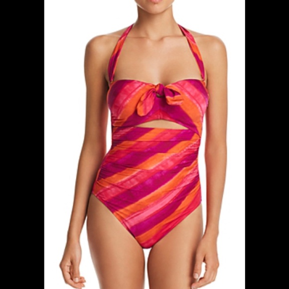 Lauren Ralph Painted Stripe Tie-Front Swimsuit - Picture 1 of 4